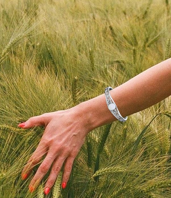 Genuine Turquoise Vintage Flower Bracelet Bangle, Sterling Silver Boho Adjustable Bangle Cuff Native American Jewelry for Women, Fit for 6.5 7 7.5 Inches