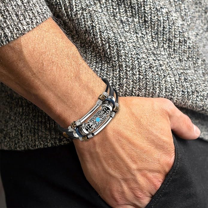 VIBILIA Vintage Leather Wrap Bracelets for Men Women, Multi-Strand Bracelets with Strong Clasp Ethnic Tribal Bracelets