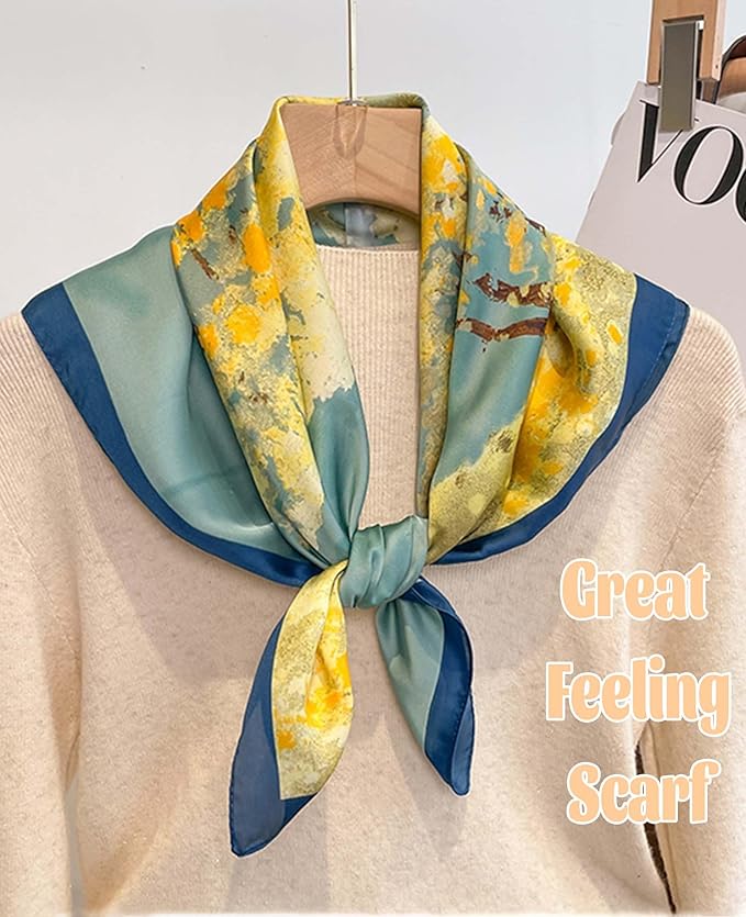 kcctoo 27.5" Mulberry Silk Feeling Head Scarf Women's Fashion Square Neck Satin Scarfs for Bag Hair Scarves Gift