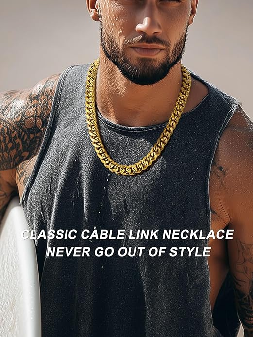 ChainsPro Chunky Miami Cuban Link Chains for Men,Stainless Steel Cuban Chain Necklace,4.8/6/10/14mm Width,No Tarnish& Thick Hip Hop Jewelry,18-30 inch Length, Black/Gold Plated/Silver,Send Gift Box