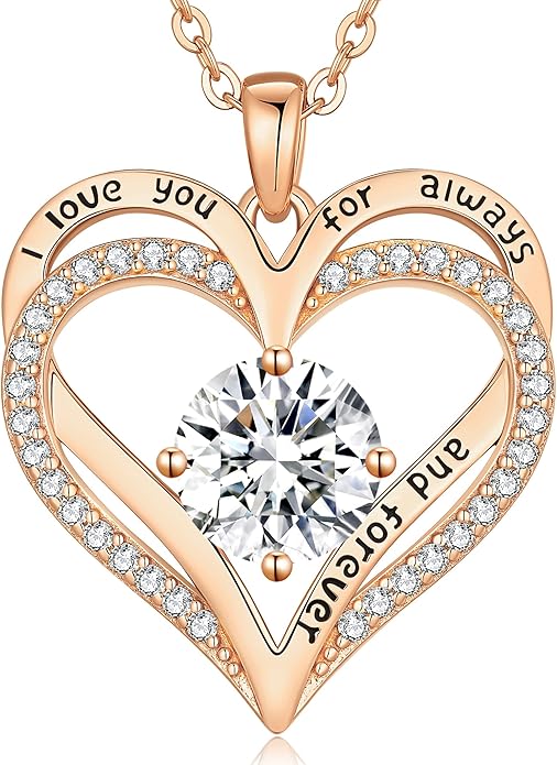 LOUISA SECRET Love Heart Birthstone Necklaces for Women, Birthday Gift for Girlfriend, Anniversary Jewelry Gift for Wife Her, 925 Sterling Silver Women Pendant Necklace, Mother's Day Christams Gift