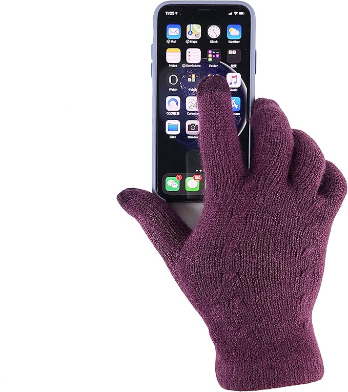 BRUCERIVER Women's Ultra Soft Knit Scarf & Glove Set Touchscreen Function Cable Design