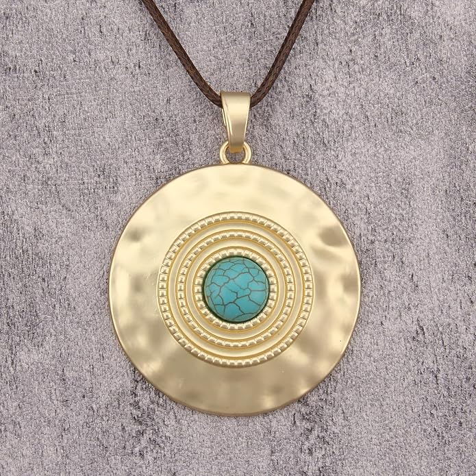 Boho Necklaces for Women Chunky Circle Necklace Layered Boho Circle Leather Choker Necklace Long Vintage Necklaces Bohemian Jewlery Gifts
