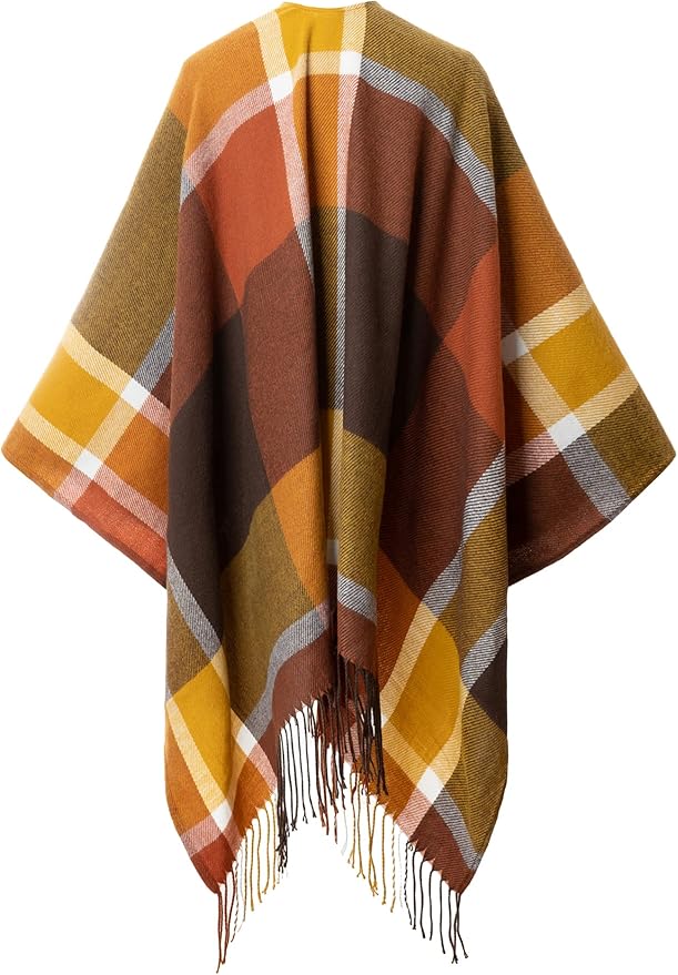 Moss Rose Women's Travel Plaid Shawl Wrap Open Front Poncho Cape for Fall Winter
