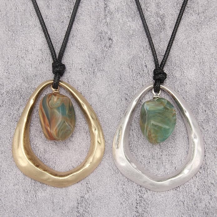 Long Boho Necklaces for Women Vintage Leather Wooden Pendant Y Choker Ethnic Style Gold Circle Hippie Sweater Necklace