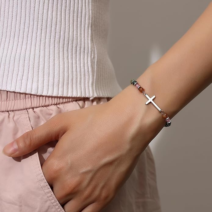 TONY & SANDY Christian Cross Bracelet for Women, Stocking Stuffers for Women, Confirmation Baptism Easter Gifts, Unique Gift for Friends Daughter Mom Sister in Christ on Birthday Christmas