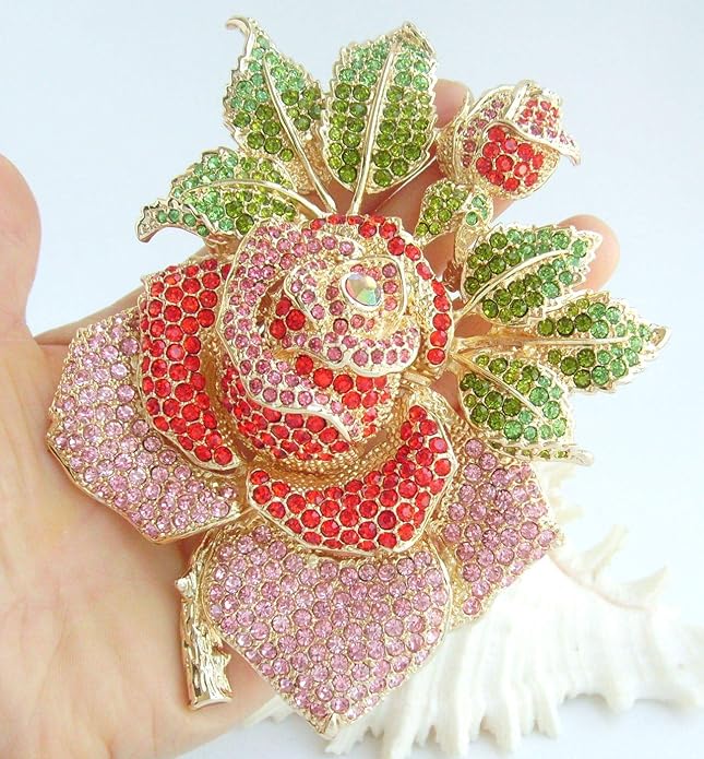 Gorgeous Wedding 5.32" Big Rose Flower Brooch Pin Austrian Crystal Pendant BZ2994