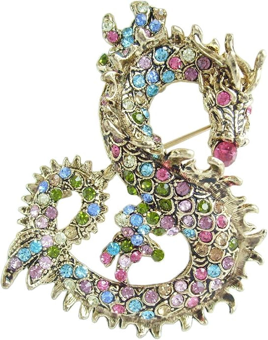 Art Style 2.36" Dragon Brooch Pin Pendant Austrian Crystal BZ2980