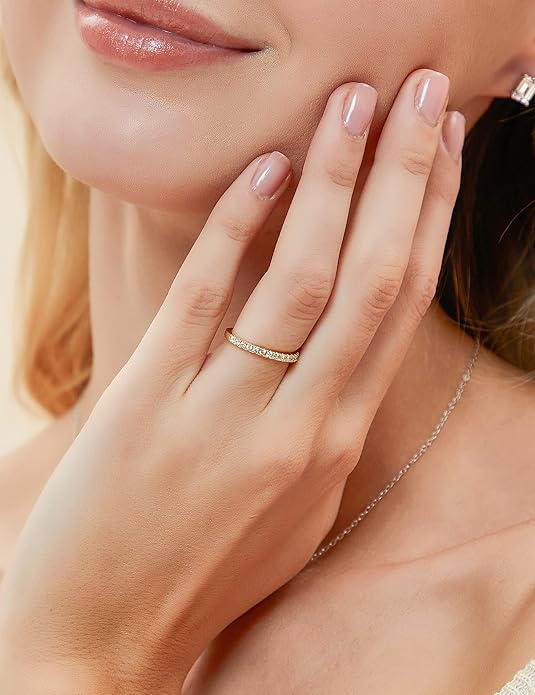 EAMTI 2mm Wedding Band Cubic Zirconia Half Eternity Stackable Brass Engagement Ring Size 3-13