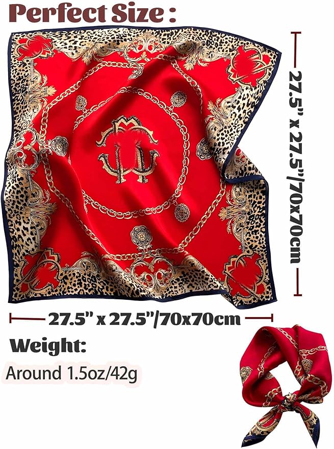 kcctoo 27.5" Mulberry Silk Feeling Head Scarf Women's Fashion Square Neck Satin Scarfs for Bag Hair Scarves Gift