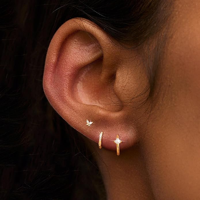 Gold Ear Cuffs Earrings for Women Non Piercing - Clip on Cartilage Earrings Dainty 14K Gold Sterling Silver Plated Cubic Zirconia Huggie Hoop Earring for Women No Tarnish Trendy Jewelry Set