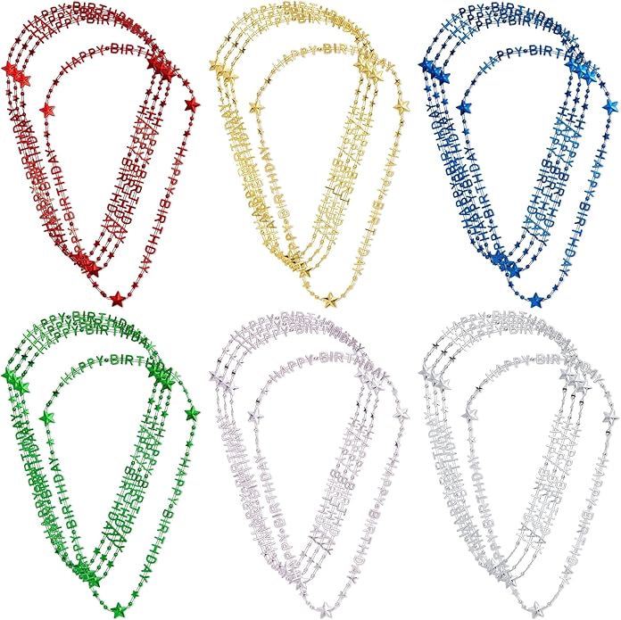 Sparkle and Bash Happy Birthday Necklace Set - 24 Count, 6 Metallic Colors, 15.5 in Bead Strand - Birthday Necklaces & Party Favors