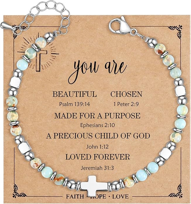 VIBILIA Cross Beaded Bracelets for Women, Inspirational Natural Heart Religious Bracelets for Women, Birthday Christian Gifts for Women on Thanksgiving Christmas Gifts