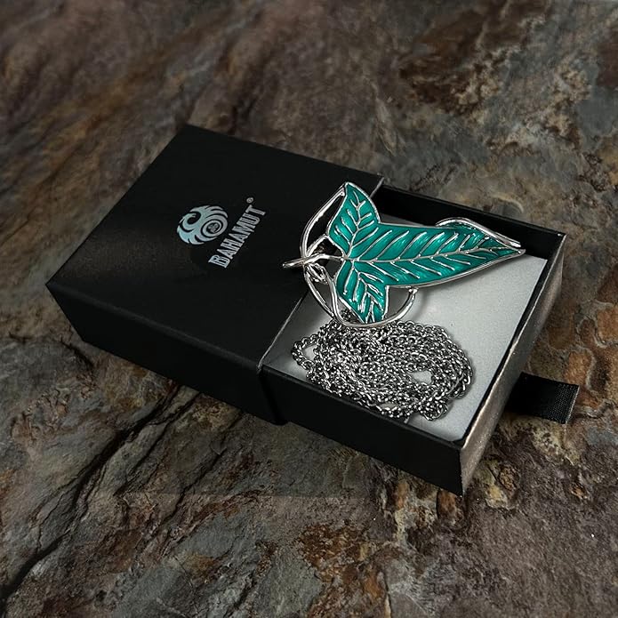 Bahamut Elegant Elven Green Tree Leaf Enamel Pins Brooch for Women Men Suit Pendant Necklace,Cloak Clasp Brooches Cosplay Jewelry