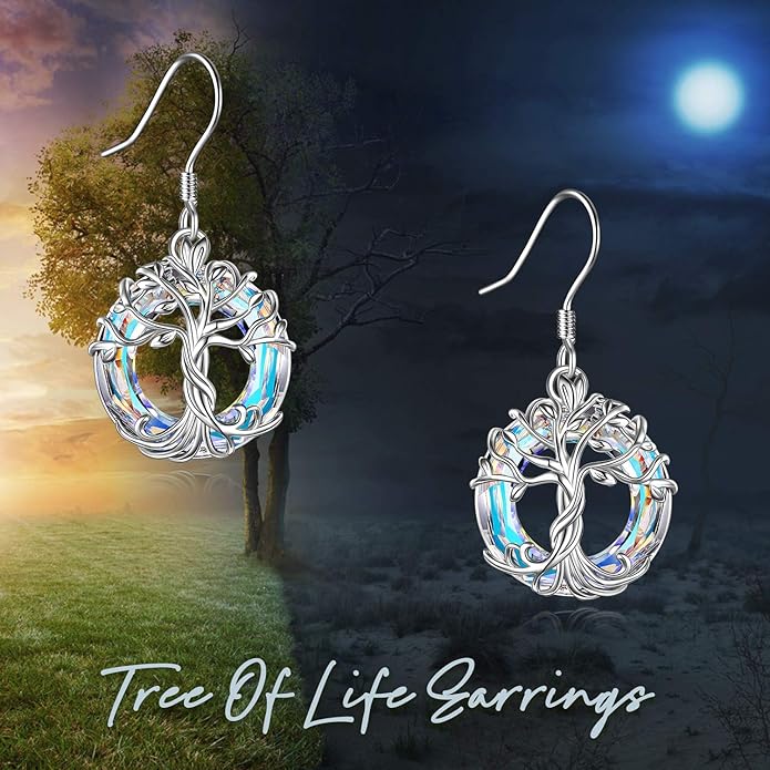TOUPOP Tree of Life Earrings 925 Sterling Silver Family Tree Dangle Drop Earrings Crystal Jewelry Birthday Christmas Gifts for Women Her