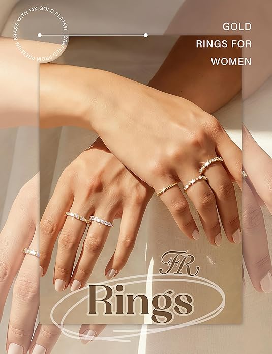 FUNRUN JEWELRY 14K Gold Plated Rings for Women Non Tarnish Stackable Rings Dainty Cubic Zirconia Band Pinky Thumb Knuckle Ring Set Trendy Statement Promise Wedding Thin Stacking Ring Size 5-10 5PCS
