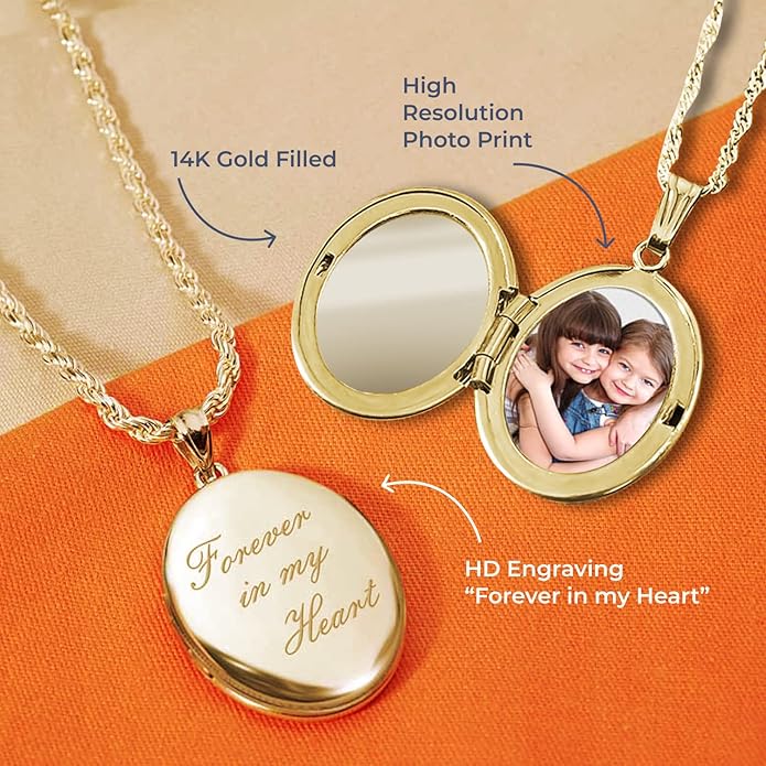 PicturesOnGold.com Sterling Silver & Yellow Gold Filled Oval Forever in My Heart Locket Necklace for Women with 18 Inch Chain
