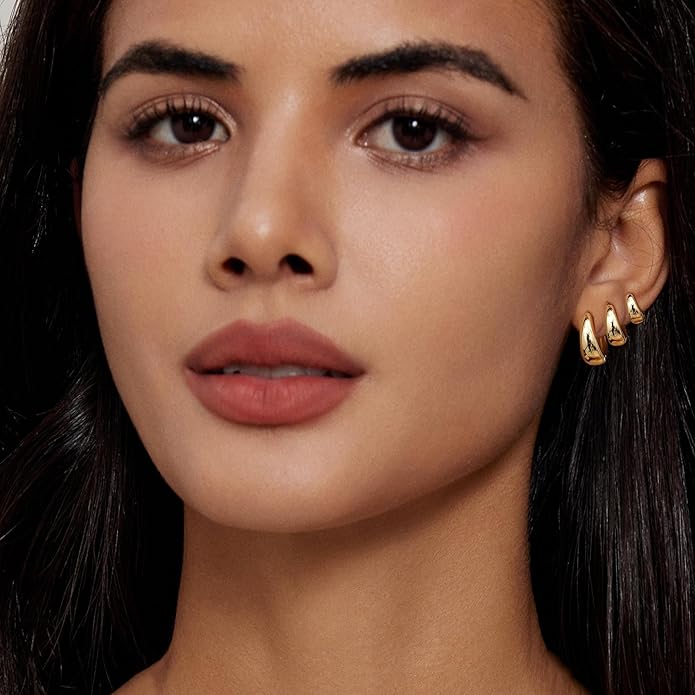 14K Gold Plated Hoop Earrings for Women Triple Huggie Illusion Stud Earring | Double Huggie Hoop Earrings for One Hole | Claw Ear Cuff Earring Jewelry Gift for Women