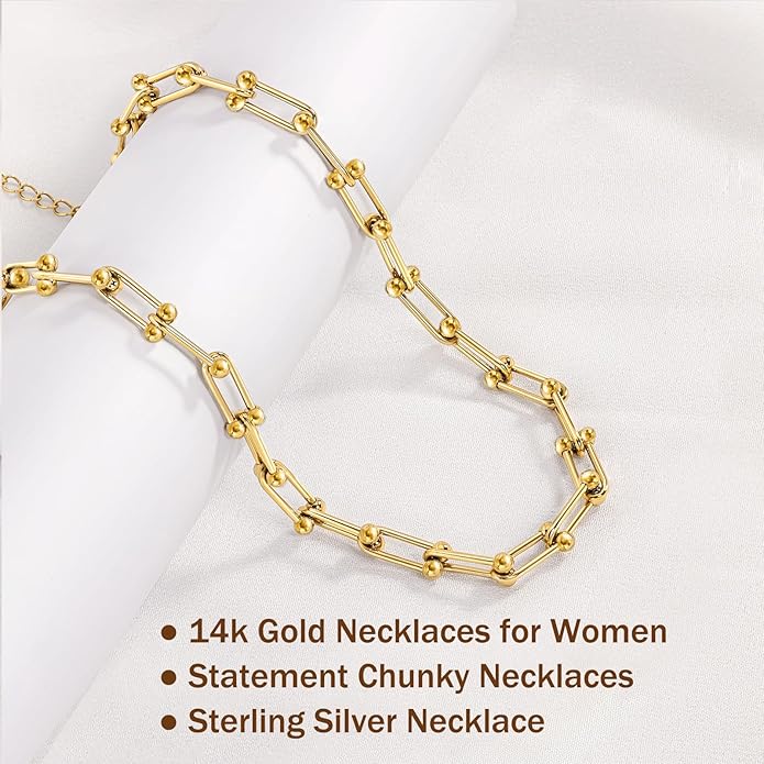 Choker Necklace for Women Men Trendy | Sterling Silver Plated Necklace 14K Gold Plated Chunky Necklaces Thick Cuban Link Chain Hypoallergenic Statement Paperclip Necklace Punk Fashion Jewelry