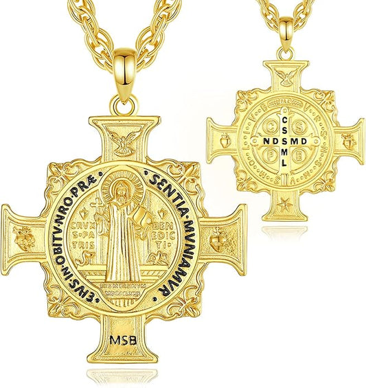 EUDORA 925 Sterling Silver St Christopher/St Benedict/St Michael/Virgin Mary/San Judas Tadeo/Good Shepherd Cross/Archangel Necklace Medal Pendant Protection Religious Amulet Jewelry For Men Women