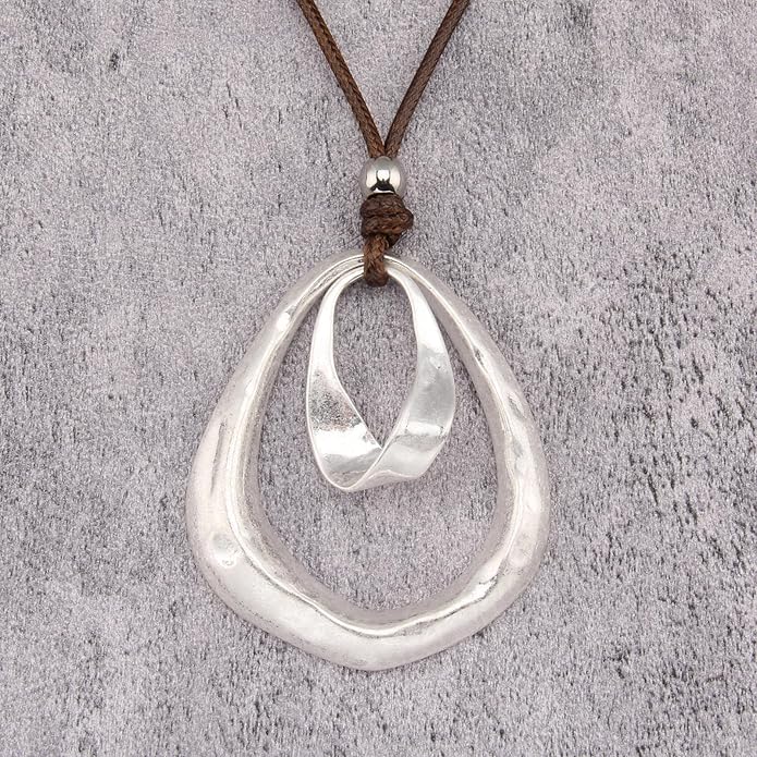Long Boho Necklaces for Women Vintage Leather Wooden Pendant Y Choker Ethnic Style Gold Circle Hippie Sweater Necklace