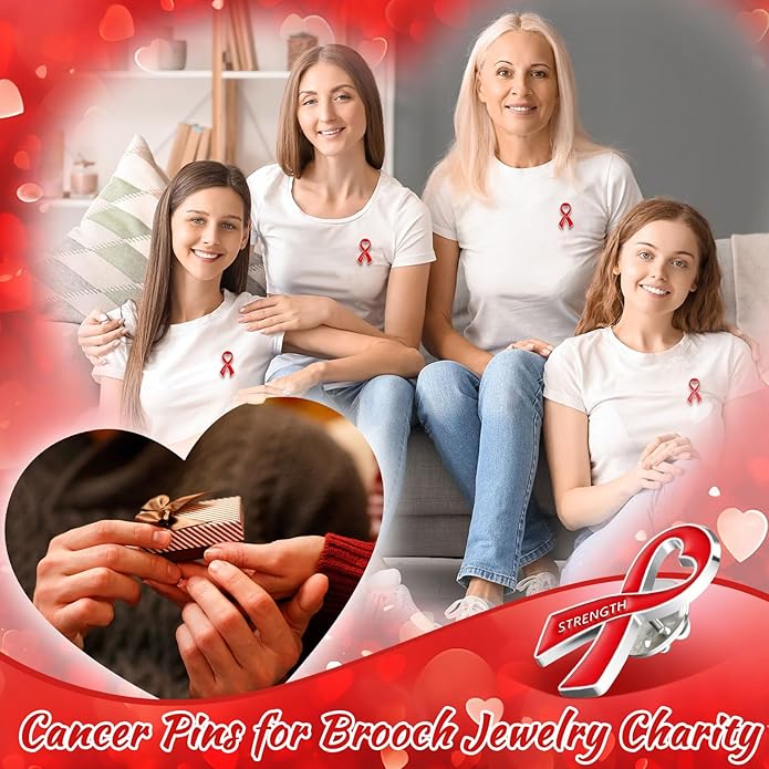 Tondiamo Red Ribbon Pins Bulk Heart Awareness Lapel Pins Heart Disease Brooches Hiv Aids Awareness Brooches for Doctors Charity Fundraising Red Ribbon Week Supplies
