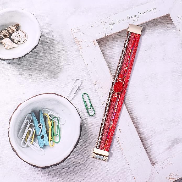 FANCY SHINY Leather Wrap Bracelet Boho Cuff Bangle Bracelets Crystal Bead Bracelet with Magnetic Clasp Jewelry Gifts for Women