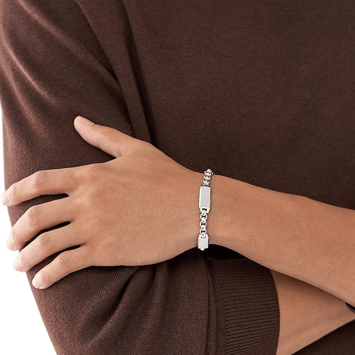 Fossil Men's Plated Stainless Steel Engravable Personalized Gift ID, Chain or Cuff Bracelet for Men
