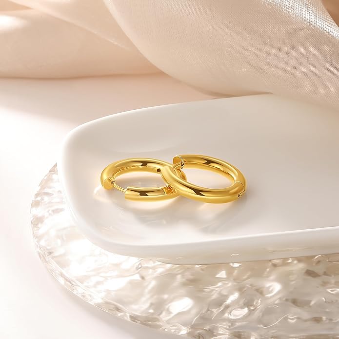 8YEARS Chunky Gold Hoop Earring for Women, 18K Gold Plated Lightweight Thick Hoops, Hypoallergenic Trendy Jewelry for Gift