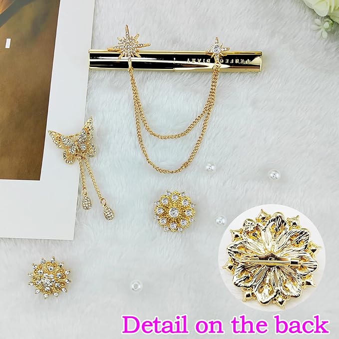 Yhsheen Gold Rhinestone Brooches Pin Kits Crystal Pearl Brooches for Bouquets for Wedding Decoration Accessories Jewelry Making Crafts(Gold-14PCS)-C