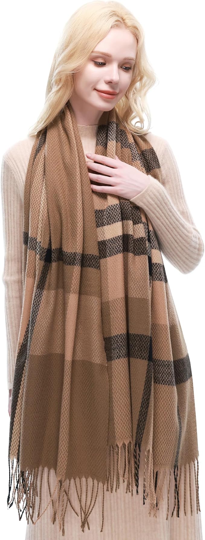 RIIQIICHY Plaid Scarf for Women Fall Winter Pashmina Scarves Wraps for Cold Weather Warm Large