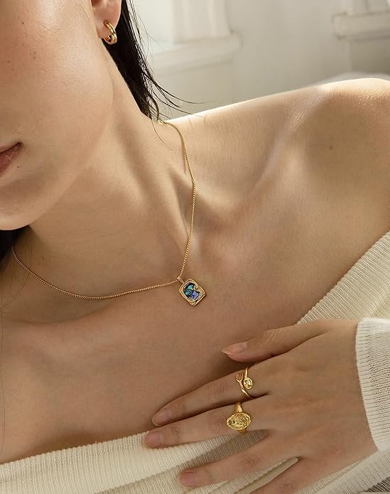 CANEVINKA 18K Gold Plate Coin Pendant Necklace for Women Dainty Compass Sunflower Necklaces Personalized Chain Layered Jewelry