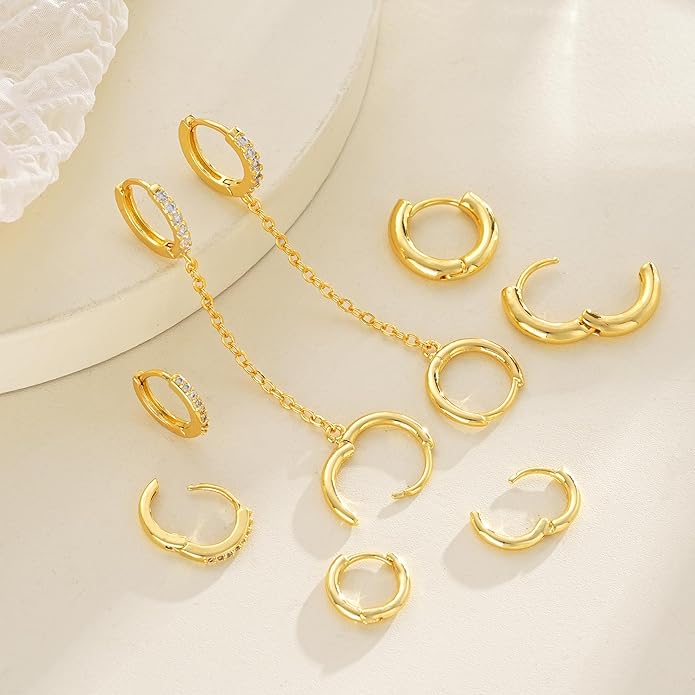 Small Gold Hoop Earrings Set for Women, 14K Gold Plated Lightweight Earrings Sets for Multiple Piercing, Hypoallergenic Huggie Gold Hoops Earrings for Women Jewelry