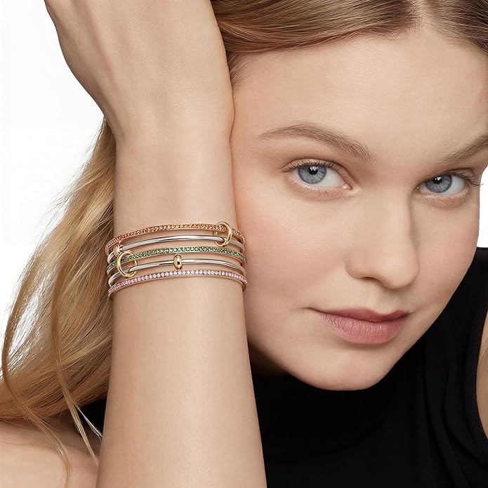 Musishiyu Gold Bracelets for Women Stacking Bangle - 18K Mixed Metal Tri-Color Rolling Interlocking Bands, Cubic Zirconia Fidget Anxiety Jewelry, Valentine's Galentine's Day Gifts (Love, Loyalty, Friendship)