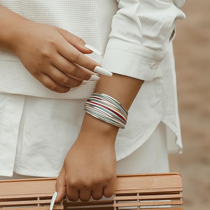 FANCY SHINY Boho Leather Wrap Bracelet Stackable Layered Bangle Cuff with Magnetic Clasp