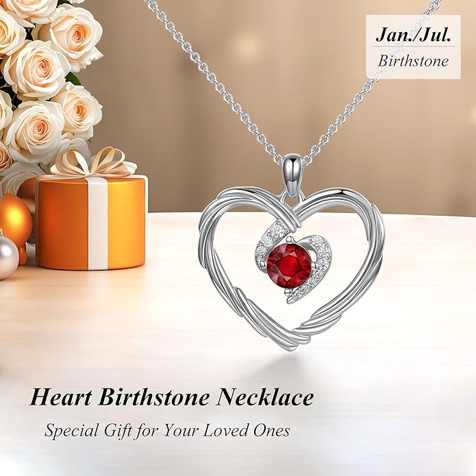 G&GEMSJEW 18K Gold Heart Birthstone Necklaces for Women, S925 Sterling Silver Jewelry Birthday Gifts for Women Wife Girlfriend Mom, Anniversary Christmas Valentines Gifts