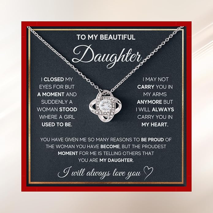 To My Beautiful Daughter Necklace from Mom & Dad | Cubic Zirconia Pendant with Heartfelt Message Card & Gift Box | Daughter Birthday, Graduation, Christmas Jewelry Gift from Parents