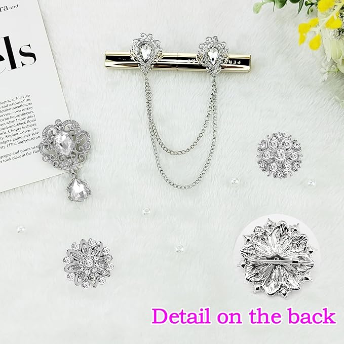 Yhsheen Silver Rhinestone Brooches Pin Kits Crystal Pearl Brooches for Bouquets for Wedding Decoration Accessories Jewelry Making Crafts(Sliver-14PCS)-B