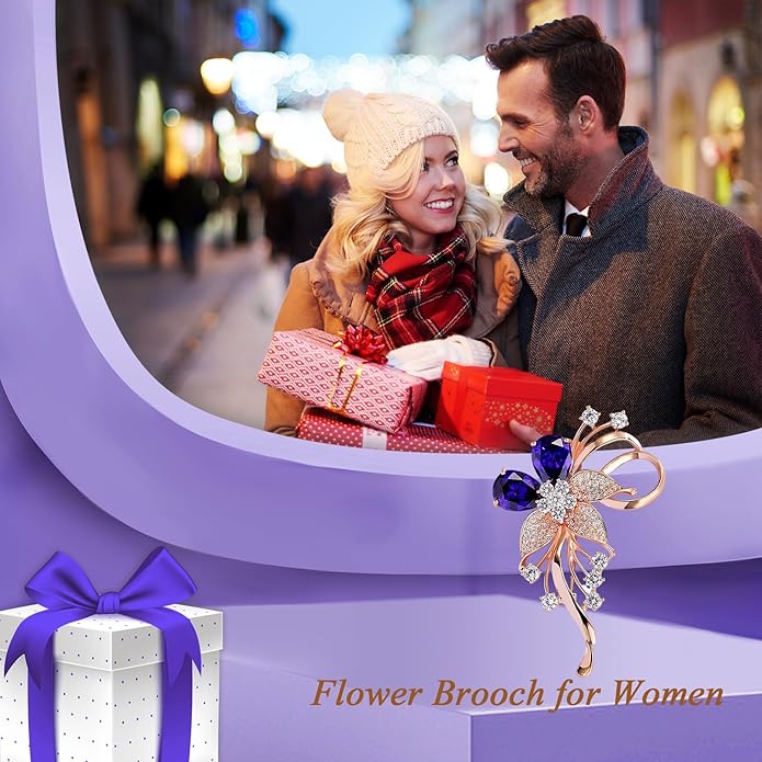 Flower Brooch for Women Girls Flower Rhinestone Brooch Gold Plated Lapel Pin Clothing Accessory Wedding Gift Fashion Jewelry for Mom Wife