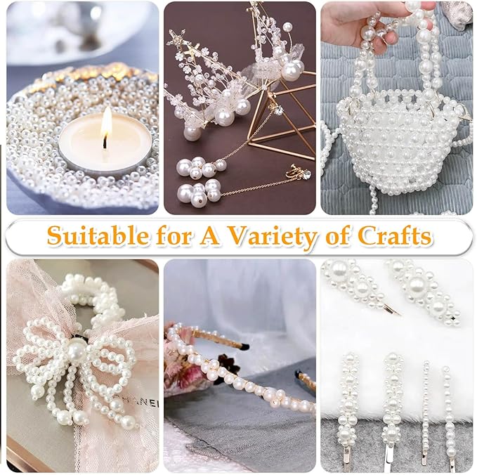 Anezus 2205Pcs White Pearls for Craft, Assorted Sizes Fake Pearl Beads, Sew on Pearls, Bulk Loose Pearl Beads with Holes for Jewelry Making, Bracelets, Necklaces, Hairs, Decoration, Vase Filler