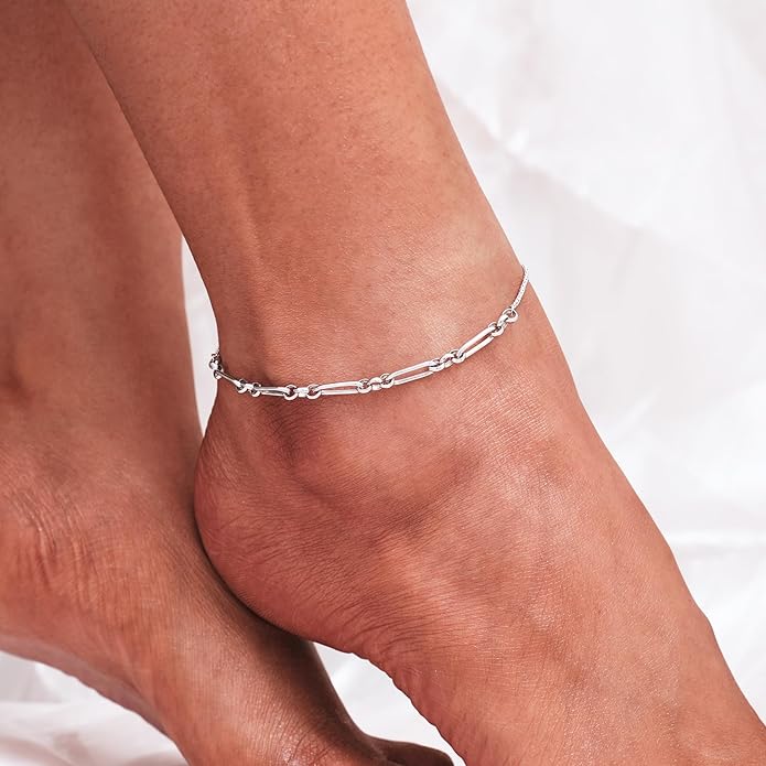 CHIC & ARTSY 925 Sterling Silver Ankle Bracelet Multilayer Anklets for Women Satellite, Star, Cross, Circle, Butterfly, Teardrop, Oval Disk Layered Anklet Beach Jewelry