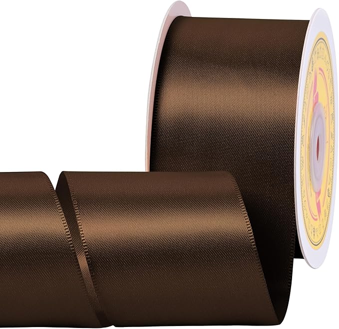 LEEQE Double Face Brown Satin Ribbon 2 inch X 25 Yards Polyester Brown Ribbon for Gift Wrapping Very Suitable for Weddings Party Invitation Decorations and More