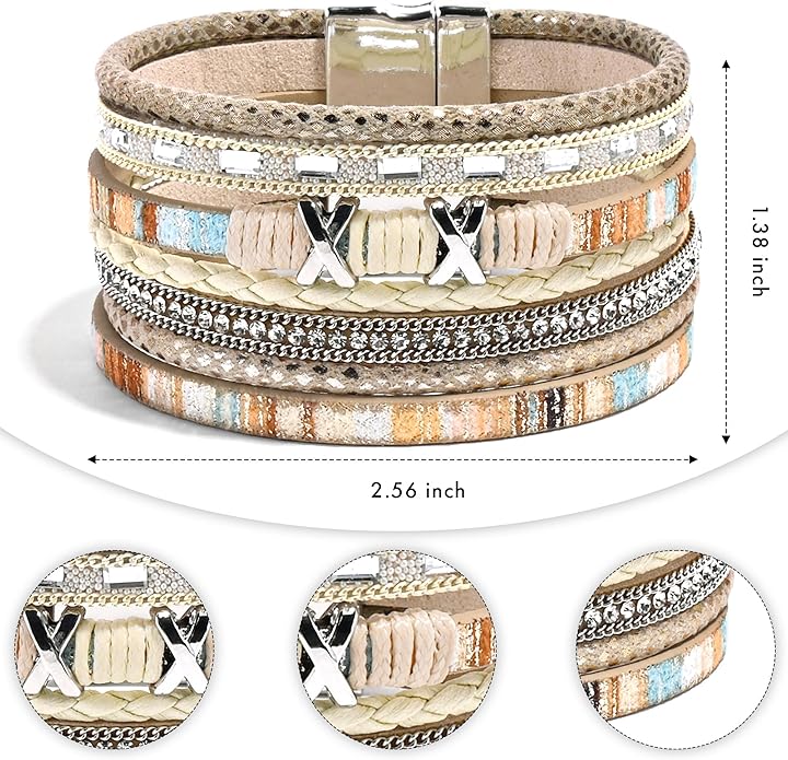 VIBILIA Boho Leather Wrap Bracelets for Women Multi-Layer Bracelets with Strong Clasp Jewelry for Women