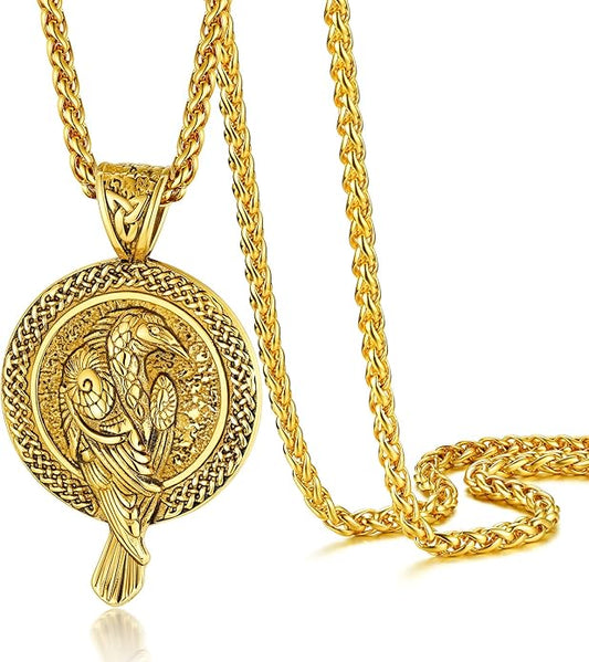 PROSTEEL Norse Viking Jewelry for Men Women, Vintage Thor Hammer/Thor Axe/Raven/Odin Necklace, 316L Stainless Steel Pendant Chain, Come with Box