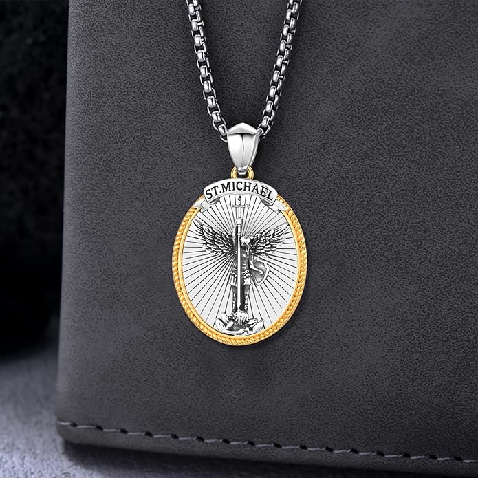 Taioiat Saint Necklace 925 Sterling Silver St Necklace Amulet Pendant Jewelry Religious Gift for Men Women