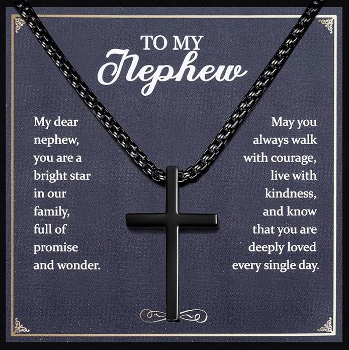 TEN MIRO Silver/Black Cross Necklace for Men Boy Stainless Steel Cross Pendant Necklace for Men Christian Religious Jewelry with Box & Card Birthday Anniversary Christmas Father's Day Gifts for Him