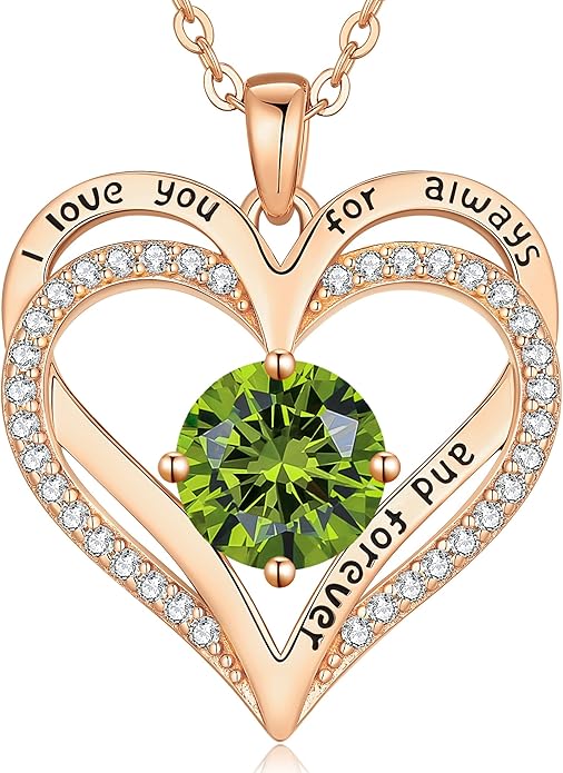 LOUISA SECRET Love Heart Birthstone Necklaces for Women, Birthday Gift for Girlfriend, Anniversary Jewelry Gift for Wife Her, 925 Sterling Silver Women Pendant Necklace, Mother's Day Christams Gift