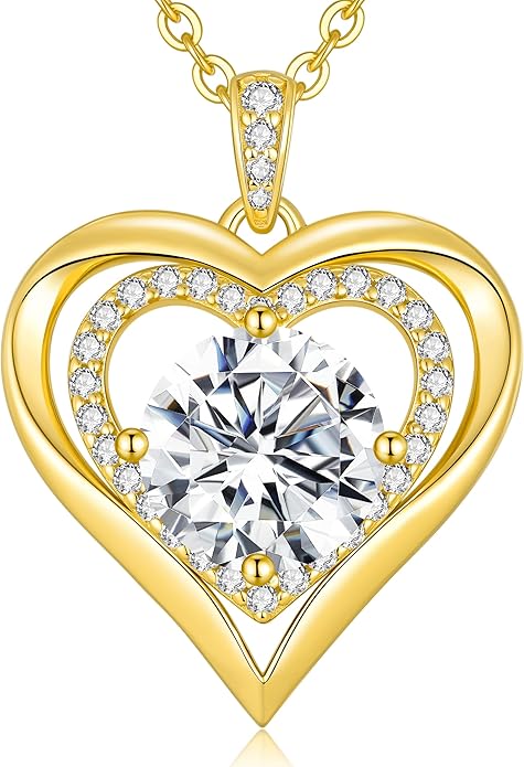 ANDSO Moissanite Heart Pendant Necklaces for Women, 925 Sterling Silver Necklace Engraved with 'I LOVE YOU', Ideal Anniversary Birthday Christmas Jewelry Gifts for Mom Wife Girlfriend Daughter Her