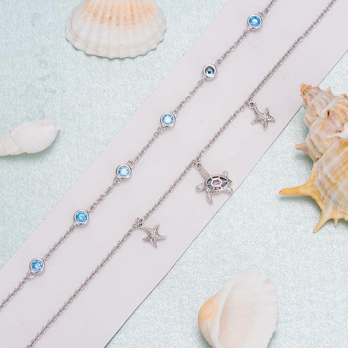 Dorunmo Anklet Bracelets For Women 925 Sterling Silver Birthstone/Infinity/Butterfly/Evil Eye/Turtle/Pineapple/Starfish/Heart Anklets Bracelets Jewelry Gifts for Women