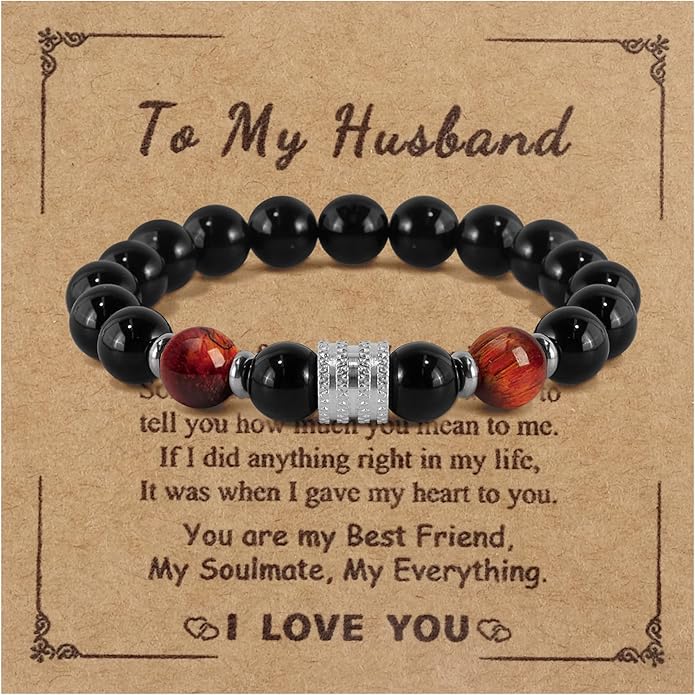 Hamoery Bracelets for Men Natural Tiger Eye Stone Beads Braided Rope Bracelet Gift for Dad Husband